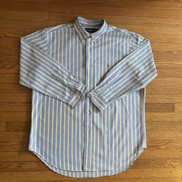 Ralph Lauren Blue and White Striped Classic Fit Shirt Neck Size 17 Preppy - Picture 3 of 14